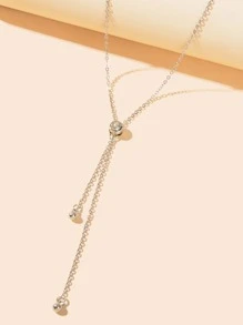 1pc Fashionable Rhinestone Inlaid Long Chain Necklace For Women, Sexy Deep V-neck Party Dress Collocation Necklace - Silver - View 4