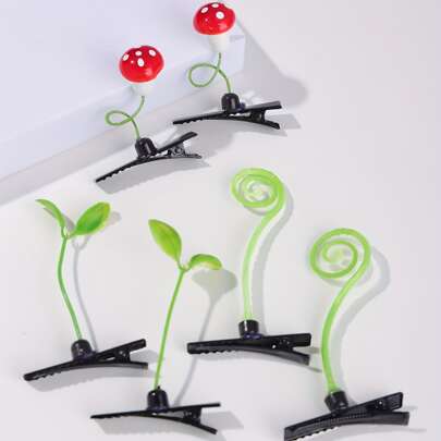 6pcs Cute Grass, Sprout And Mushroom Shaped Hair Clips,Hair Accessories,Hair Barrettes Claw Clips, School Stuff, Head Accessories, Hairpin