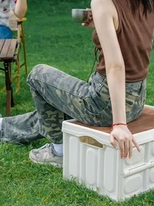 Ngoài trời Gấp lại Có thể thu gọn Hộp trữ Với Bàn Tấm bảng , Dung lượng lớn Đa chức năng Cắm trại Lưu trữ Bin Đối với Ô tô/xe hơi Cắm trại - xanh quân đội - Xem 2