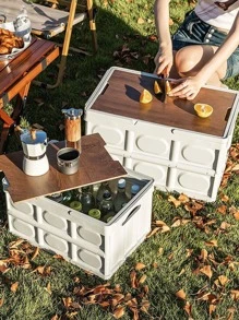 Ngoài trời Gấp lại Có thể thu gọn Hộp trữ Với Bàn Tấm bảng , Dung lượng lớn Đa chức năng Cắm trại Lưu trữ Bin Đối với Ô tô/xe hơi Cắm trại - xanh quân đội - Xem 5