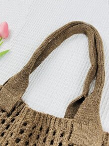 Minimalist Hollow Out Design Large Capacity Crochet Bag - Coffee Brown - View 4