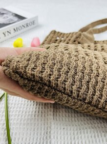 Minimalist Hollow Out Design Large Capacity Crochet Bag - Coffee Brown - View 2