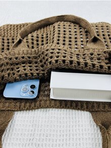 Minimalist Hollow Out Design Large Capacity Crochet Bag - Coffee Brown - View 6