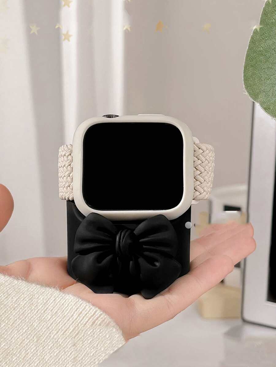 1入組黑色蝴蝶結裝飾矽膠手錶充電支架適用於Apple Watch - 黑色 - 查看 1