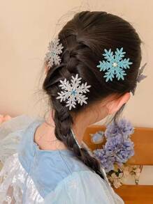 6pcs Girls' Rhinestone Snowflake Side Clip Hair Claws Set - Multicolor - View 2