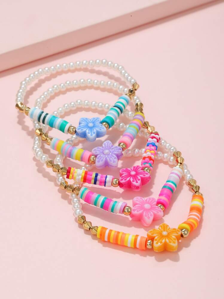 5 יחידות בנות קישוט פרח צמיד חרוזים לקישוט יומי - ריבוי צבעים - ראה 2