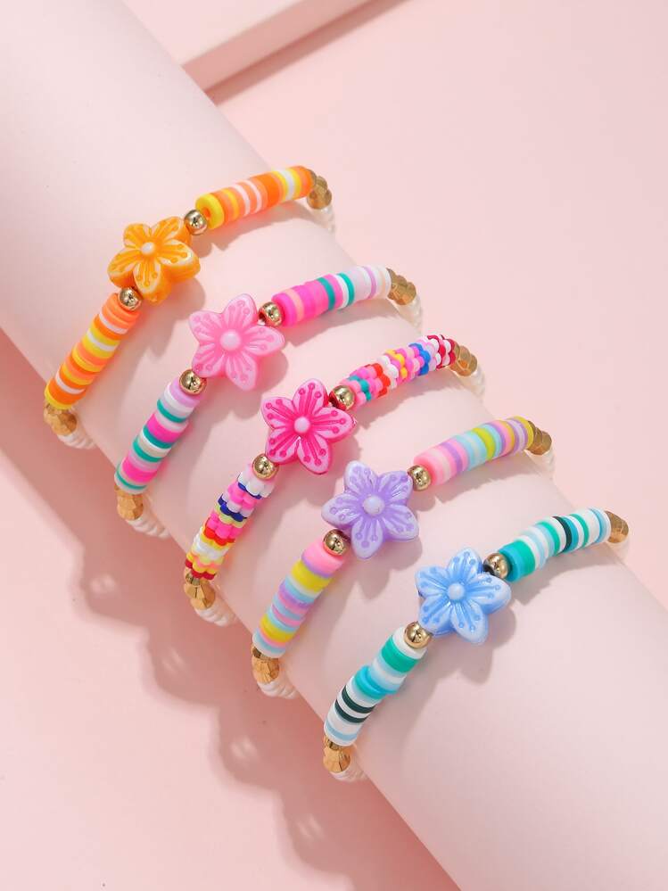 5 יחידות בנות קישוט פרח צמיד חרוזים לקישוט יומי - ריבוי צבעים - ראה 1