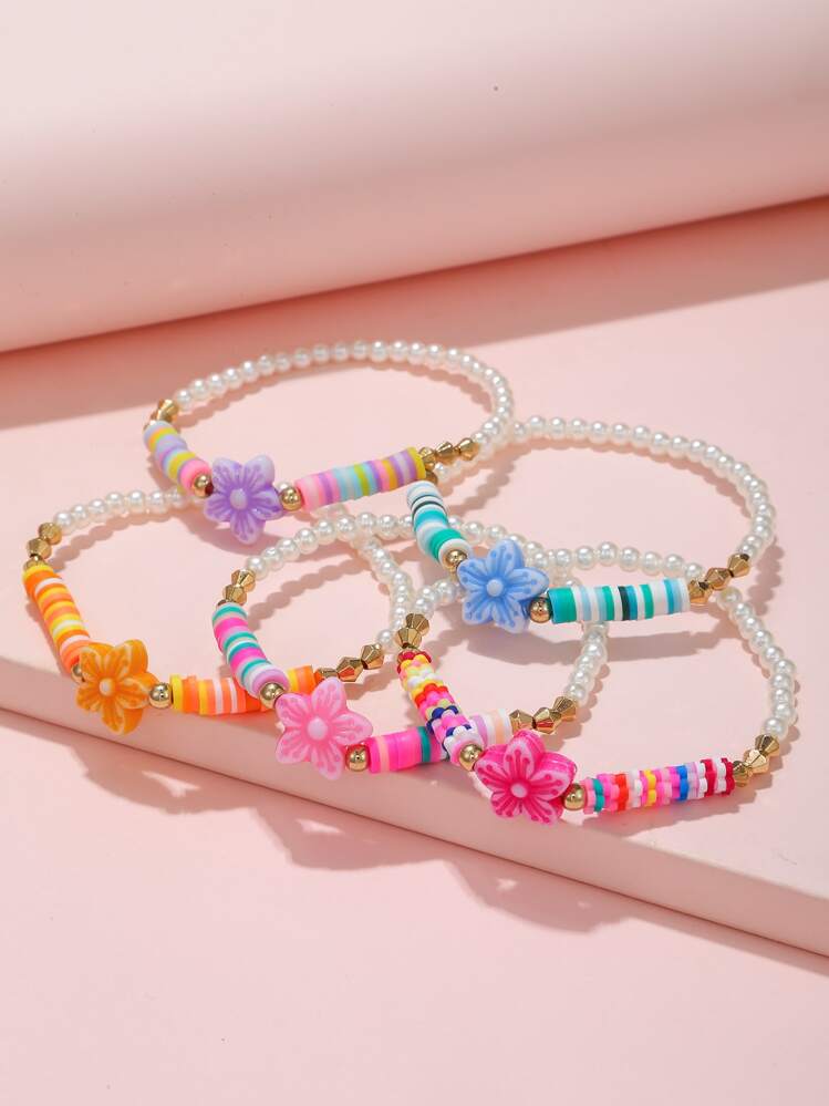 5 יחידות בנות קישוט פרח צמיד חרוזים לקישוט יומי - ריבוי צבעים - ראה 4