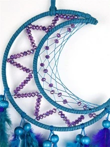 1入組捕夢網帶彩色羽毛風鈴掛飾裝飾用品 - 藍色 - 查看 5