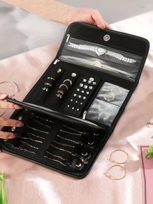 1 件可折叠珠宝收纳袋旅行便携宽敞耳环耳钉戒指项链收纳袋适合女孩和女士礼物化妆品收纳袋化妆品收纳袋迷你袋旅行小化妆盒配件化妆架刷袋化妆品容器化妆包旅行必需品女士配件旅行用品化妆包化妆包化妆袋化妆包 - 黑色 - 查看 1