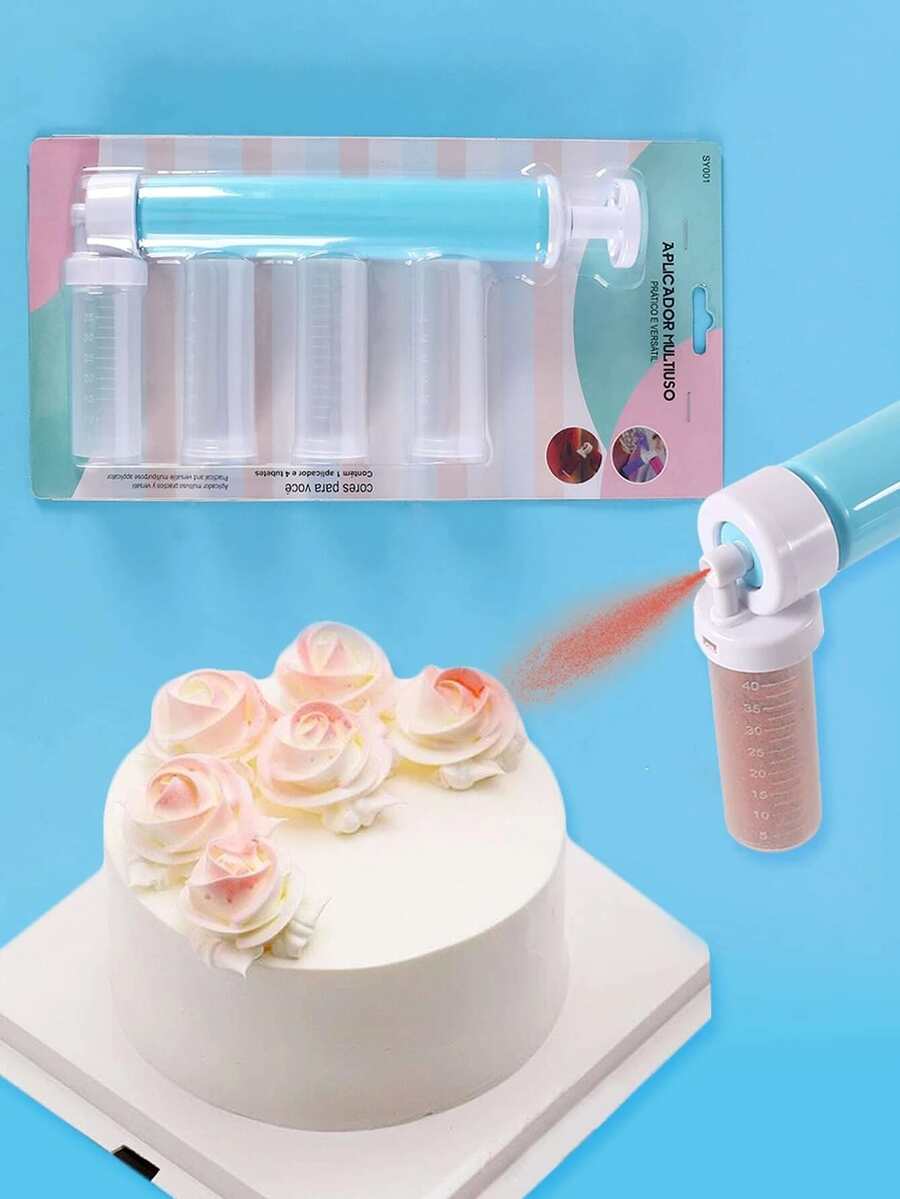 1入組塑膠蛋糕手動噴槍噴槍,染色烘烤裝飾用品紙杯蛋糕甜點廚房糕點工具烘焙用品 - 藍色 - 查看 1