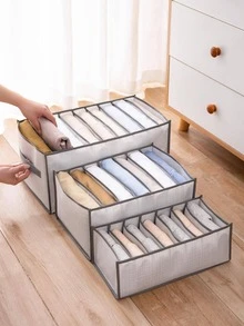 1pc Washable Wardrobe Clothing Organizer With 7/9 Grids, Portable Independent Storage Box, Foldable Closet Drawer For Lingerie, Socks, Scarf, Pants, T-Shirt, Jeans  Decorations   Autumn Decor Festival Decor Room Decor Home Decor Fall Decor Bedroom Decor - Grey - View 3