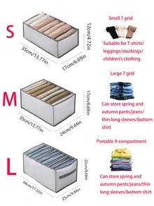 1pc Washable Wardrobe Clothing Organizer With 7/9 Grids, Portable Independent Storage Box, Foldable Closet Drawer For Lingerie, Socks, Scarf, Pants, T-Shirt, Jeans  Decorations   Autumn Decor Festival Decor Room Decor Home Decor Fall Decor Bedroom Decor - Grey - View 2