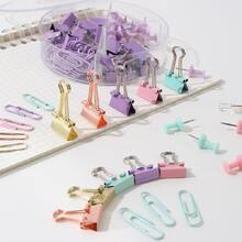 紫色文具套裝20入組訂夾25入組回形針20入組圖釘