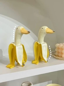 1入組香蕉鴨形樹脂裝飾人像帶卡通設計和搞笑表情桌子裝飾用品,生日禮物 - 黃色 - 查看 11