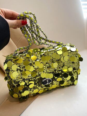 CONTAINEVERY Sac à bandoulière avec décoration pailletée et sangle réglable