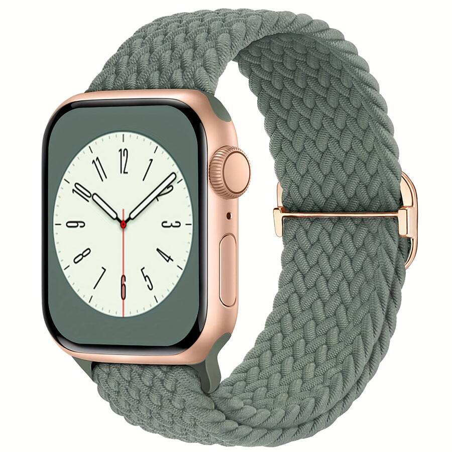 GWENLAND 编织弹力单圈表带，兼容 表带 38 毫米 40 毫米 41 毫米 42 毫米 44 毫米 45 毫米 49 毫米，男女皆宜，尼龙弹力表带，腕带兼容 Series 8 7 6 SE 5 4 3 2 1 Ultra，可作为返校学生的礼物 - 軍綠色 - 查看 1