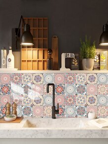 10pcs/20pcs Colorful Flower Tile Stickers, Self-Adhesive Waterproof Grease-Proof PVC Wallpaper For Kitchen - Multicolor - View 2