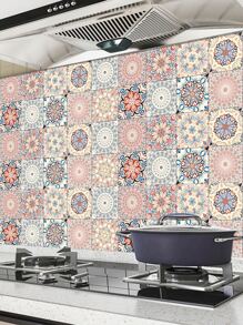 10pcs/20pcs Colorful Flower Tile Stickers, Self-Adhesive Waterproof Grease-Proof PVC Wallpaper For Kitchen - Multicolor - View 6