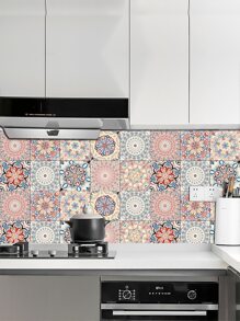 10pcs/20pcs Colorful Flower Tile Stickers, Self-Adhesive Waterproof Grease-Proof PVC Wallpaper For Kitchen - Multicolor - View 4