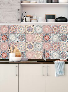 10pcs/20pcs Colorful Flower Tile Stickers, Self-Adhesive Waterproof Grease-Proof PVC Wallpaper For Kitchen - Multicolor - View 5