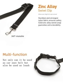 Solid Color 2 In 1 Pet Car Seat Belt Nylon Lead Leash Backseat Safety Belt Adjustable For Dog & Cat - Black - View 3