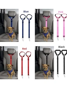 Solid Color 2 In 1 Pet Car Seat Belt Nylon Lead Leash Backseat Safety Belt Adjustable For Dog & Cat - Black - View 5