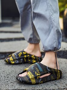 Zapatillas de hombres exterior negro EVA playa con con estampado de letra