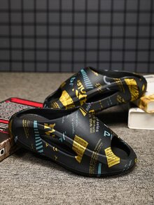 Zapatillas de hombres exterior negro EVA playa con con estampado de letra