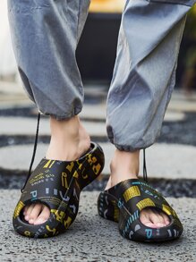 Zapatillas de hombres exterior negro EVA playa con con estampado de letra