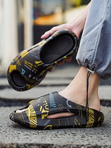 Zapatillas de hombres exterior negro EVA playa con con estampado de letra
