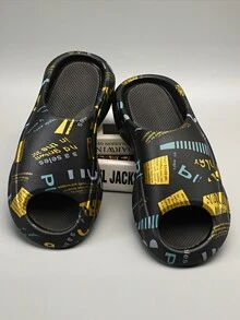 Zapatillas de hombres exterior negro EVA playa con con estampado de letra