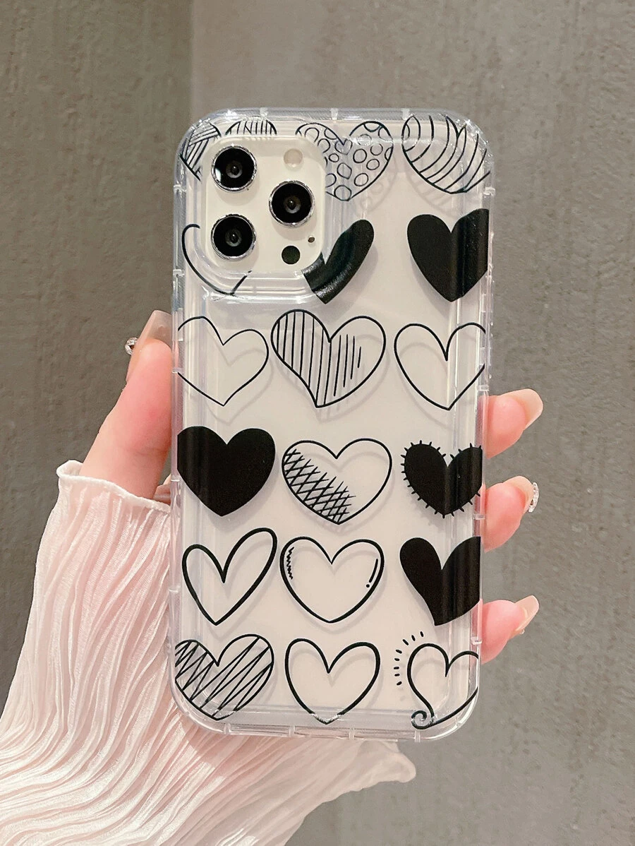 Heart Pattern Anti-fall Phone Case - Black - View 1