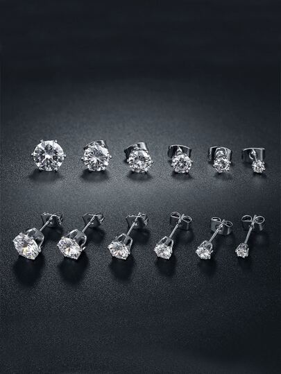 6pairs/set Stainless Steel Minimalist Stud Earrings 3-8cm