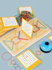 1套幾何創意彈珠板橡皮帶組裝桌遊，可供2位玩家使用，適用於校園、學生、文具、學用品 - 彩色 - 查看 3
