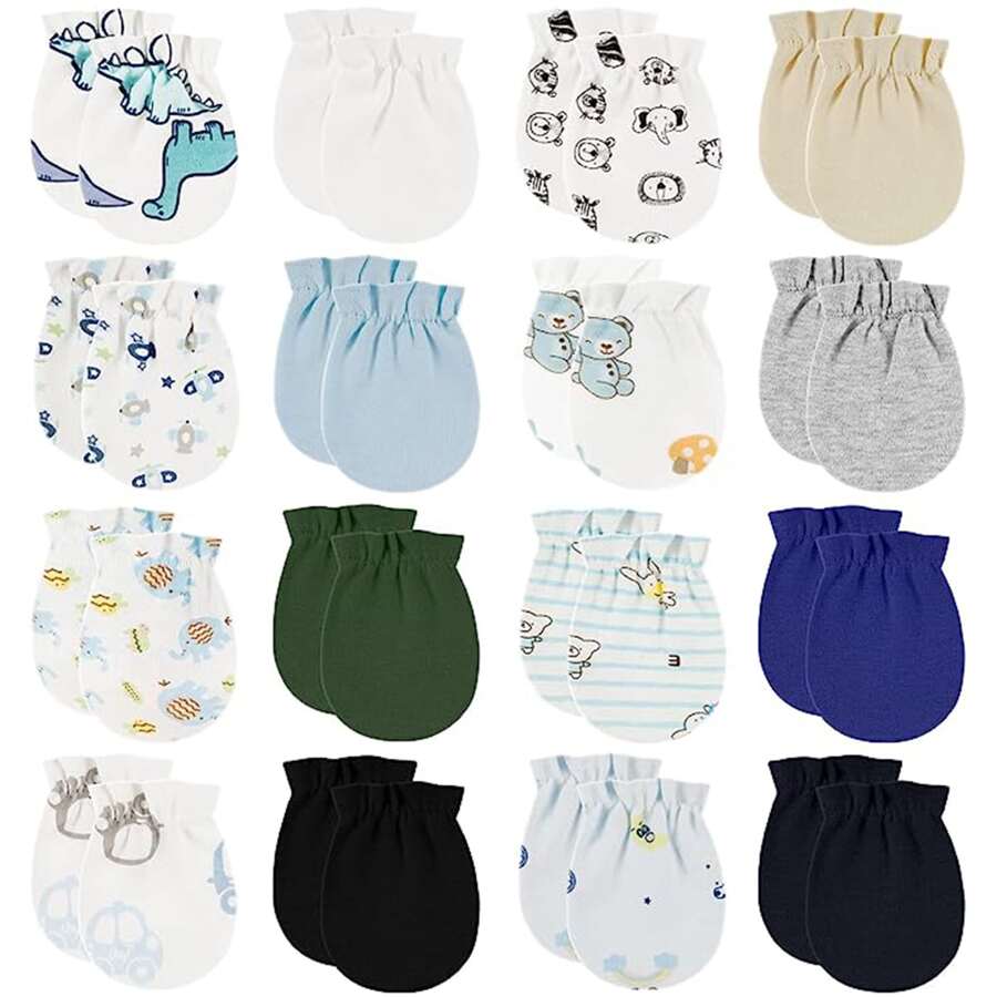 16 Pairs Baby Mittens Baby Gloves No Scratch 0-6 Months Baby Essentials Mittens For Newborn Baby Boys Girls - 彩色 - 查看 1