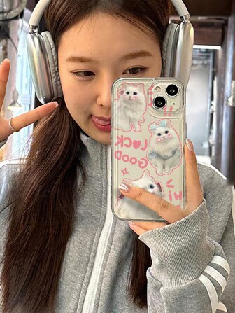 iPhone 15/15Pro/15Plus/15Promax対応 リンゴ 猫 パターン クリアフォンケース