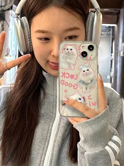 Apple Cat Pattern Clear Phone Case Compatible With IPhone 15/15Pro/15Plus/15Promax