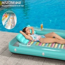 Inflatable Tanning Pool Lounger Float ,4 in 1 Sun Tan Tub Sunbathing Pool, Lounge Raft Floatie Toys,Water Filled Tanning Bed Mat Pad for Adult Blow Up Kiddie Pool Kids Ball Pit Pool (XL,Green) - 綠色 - 查看 2