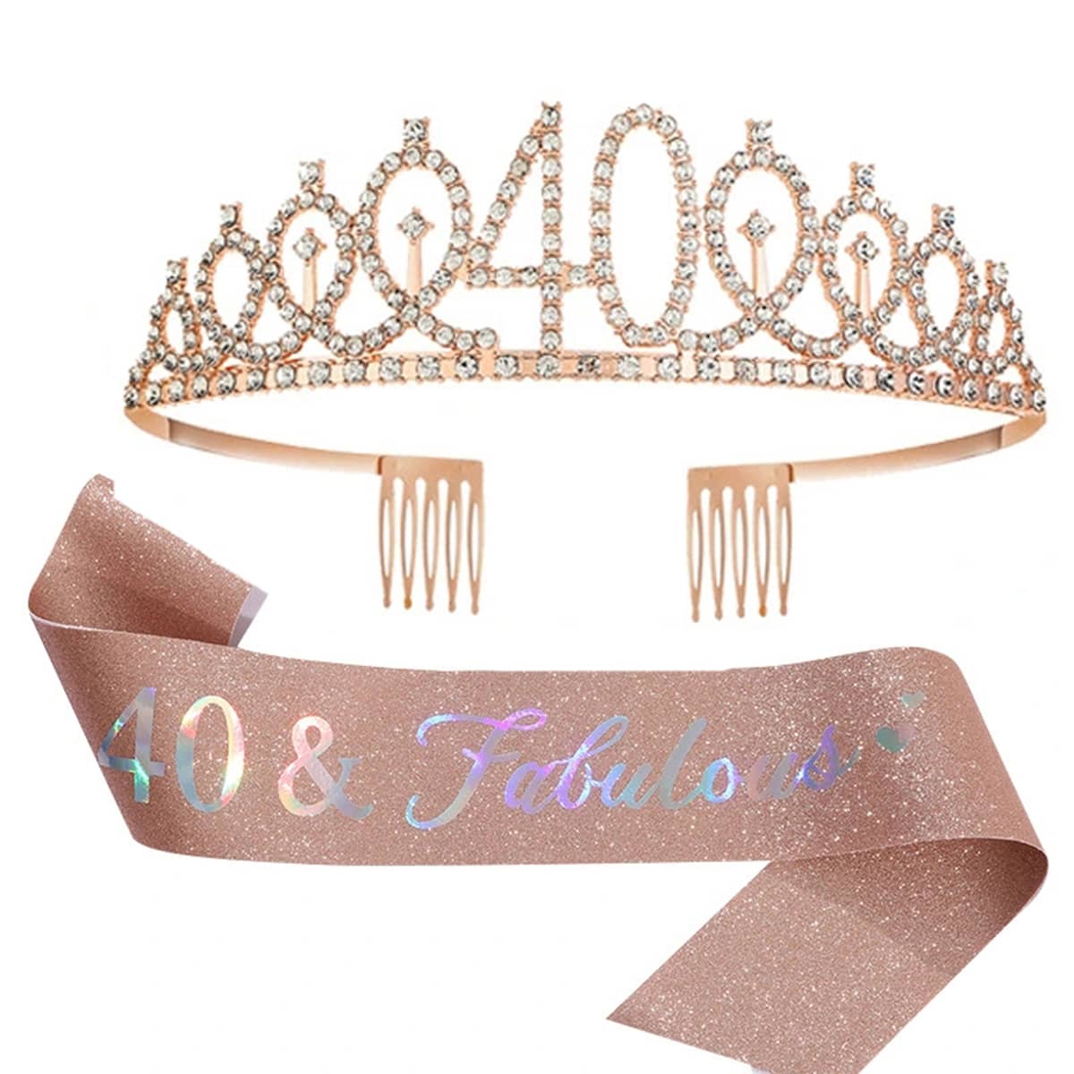 2pcs/Set 40th Birthday Party Crown Sash,Christmas - Beige - View 1