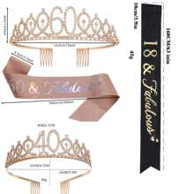 2pcs/Set 40th Birthday Party Crown Sash,Christmas - Beige - View 2
