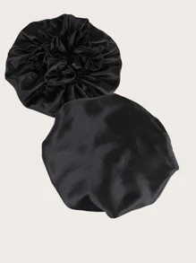 Double-Layered Solid Hair Bonnet Silk Bonnet Satin Bonnet - Black - View 4
