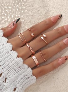 6入組簡約綴鑽扭曲戒指,搭配各種風格,適用於女性日常穿著 - 槍黑色 - 查看 8