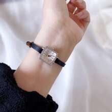 1pc Pu Leather Small Square Dial Watch Strap Suitable For Daily Wear - Black - View 1