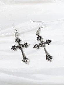 2入組女士哥特式十字架設計簡約風,多用途,藝術,復古,精美,受歡迎耳環 - 復古銀色 - 查看 2