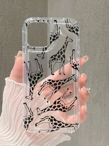 長頸鹿圖案透明手機殼 - 黑色 - 查看 4