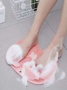 1pc Pink Exfoliating Back Scrubber And Foot Pad Home Bathroom Decor Bath Rug Floor Carpet Outdoor Rug Door Mat Summer - Pink - View 5