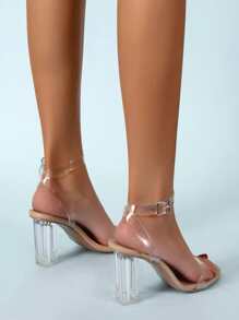 Tacones transparentes de tira única para mujer, nuevas sandalias de verano para mujer, sandalias con tacón grueso y de cristal, zapatos de tacón alto de moda y sexy para mujer en eventos, banquetes y pistas de baile - Albaricoque - Ver 2