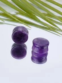 一對簡單休閒風格夏天酷紫色水晶石頭圓形耳朵放大器 - 紫色 - 查看 2