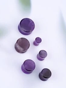 一對簡單休閒風格夏天酷紫色水晶石頭圓形耳朵放大器 - 紫色 - 查看 3